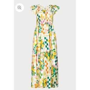 Jessakae Solana Maxi Dress Womens M Lemon Citrus Ruffle Sleeves NWT